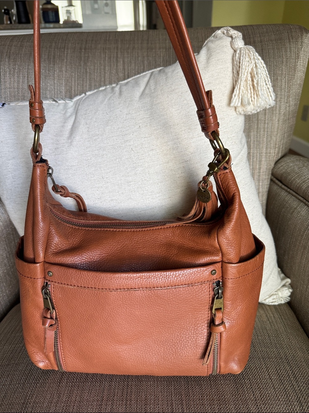 The Sak Keira Cognac Pebbled Leather Shoulder Bag